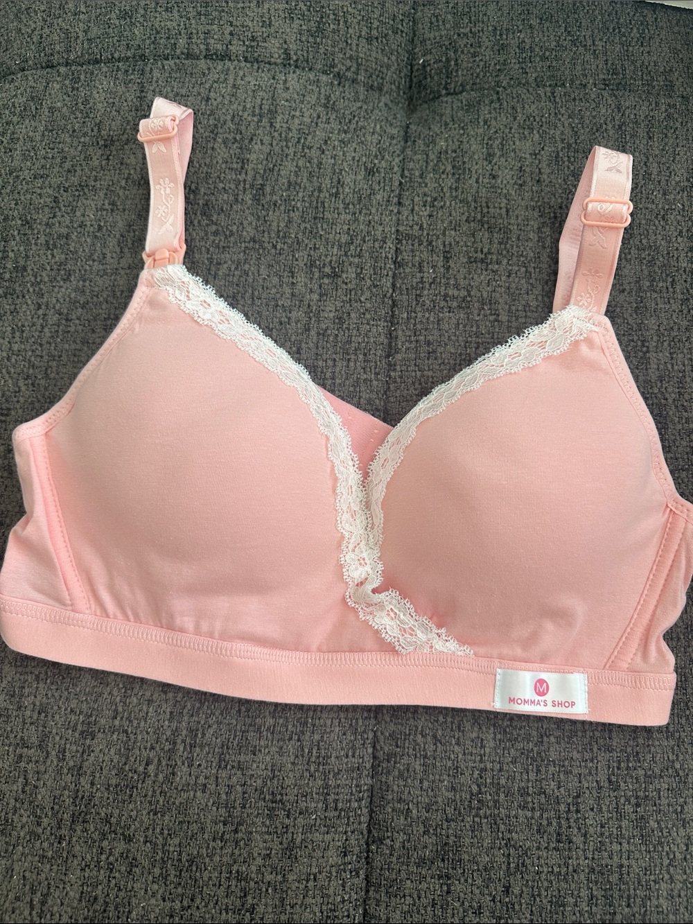 NWT Size Small Momma’s Shop Soft Lace Trim Pink Nursing Bra - Picture 7 of 10